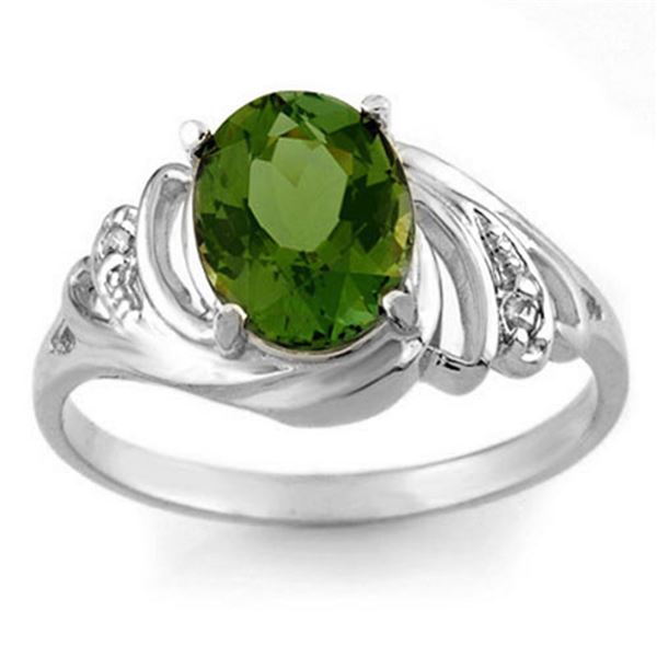 2.54 ctw Green Tourmaline & Diamond Ring 18k White Gold - REF-40M9G