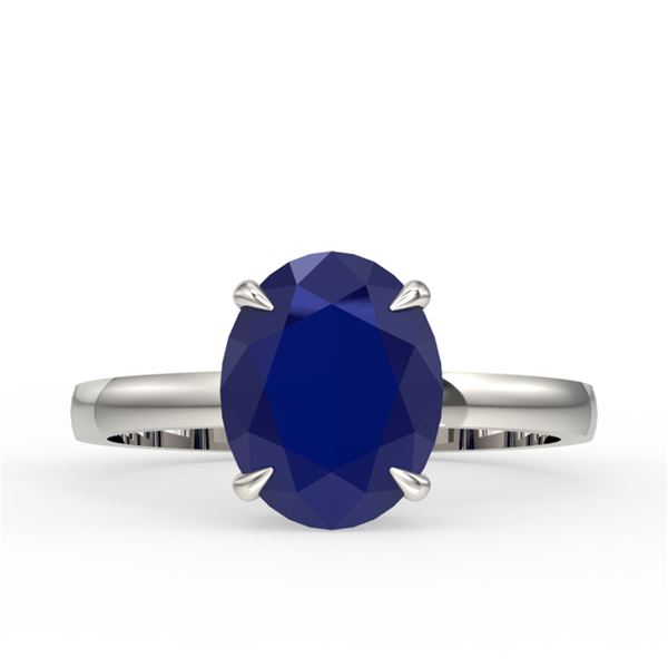 3.50 ctw Sapphire Designer Solitaire Ring 18k White Gold - REF-31W4H