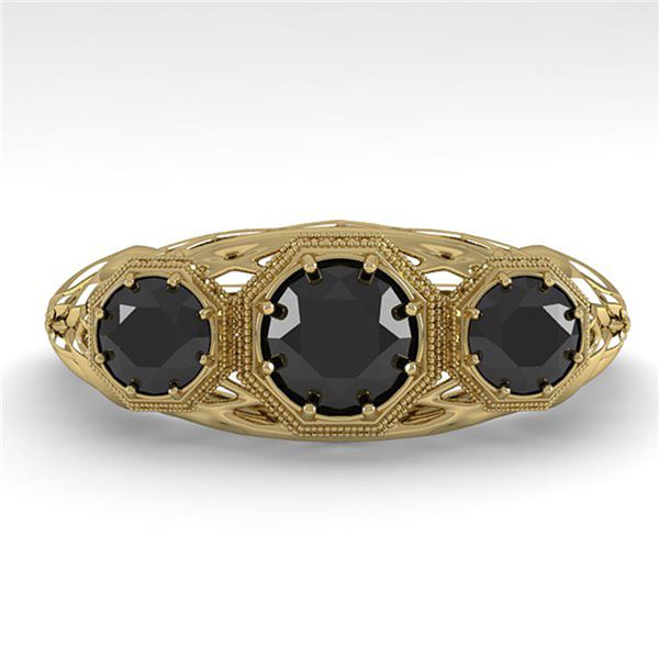 1.00 ctw Past Present Future Black Diamond Ring 18k Yellow Gold - REF-53K5Y