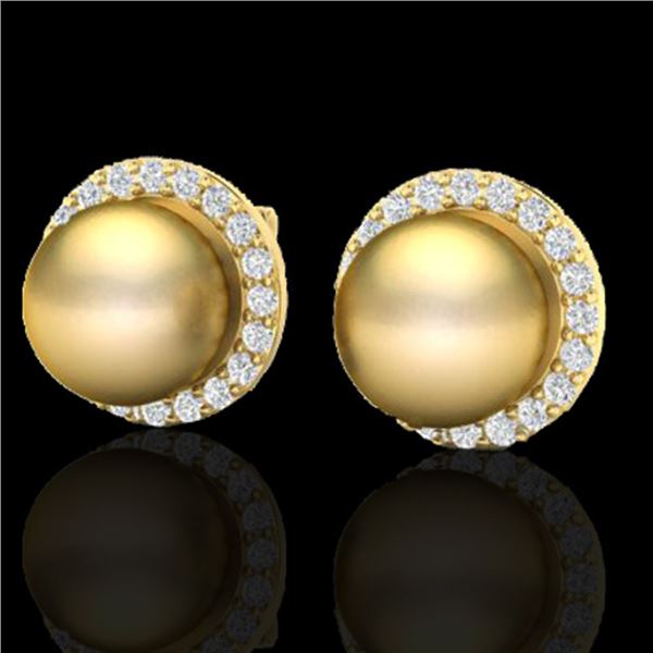 0.50 ctw Micro Pave Diamond & Golden Pearl Earrings 18k Yellow Gold - REF-46W5H