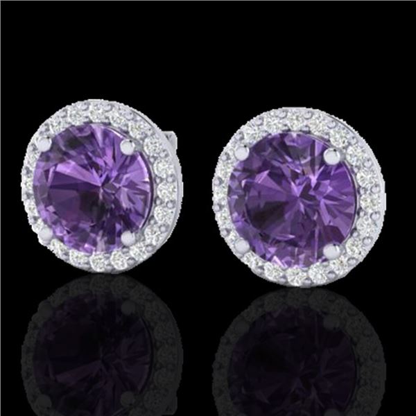 4 ctw Amethyst & Halo VS/SI Diamond Micro Pave Earrings 18k White Gold - REF-51K2Y
