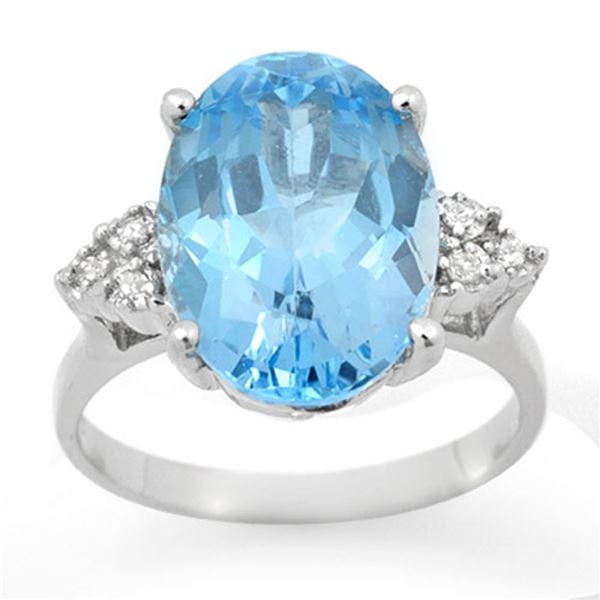 6.20 ctw Blue Topaz & Diamond Ring 18k White Gold - REF-40A9N