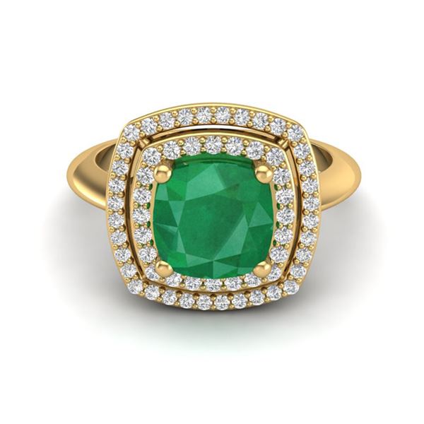 2.52 ctw Emerald & Micro VS/SI Diamond Pave Ring 18k Yellow Gold - REF-55Y2X