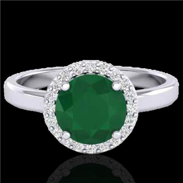 2 ctw Emerald & Halo VS/SI Diamond Micro Pave Ring 18k White Gold - REF-45Y3X