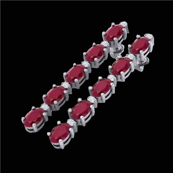 7 ctw Ruby & VS/SI Diamond Certified Tennis Earrings 10k White Gold - REF-49N9F