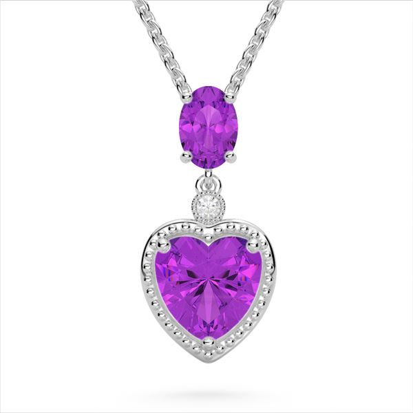 4 ctw Amethyst & VS/SI Diamond Designer Heart Necklace 10k White Gold - REF-21A3N