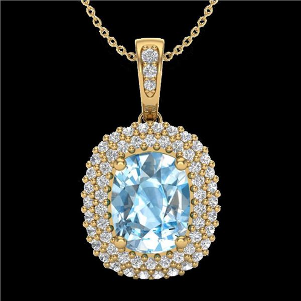 3 ctw Blue Topaz & Micro Pave VS/SI Diamond Necklace 10k Yellow Gold - REF-50R8K