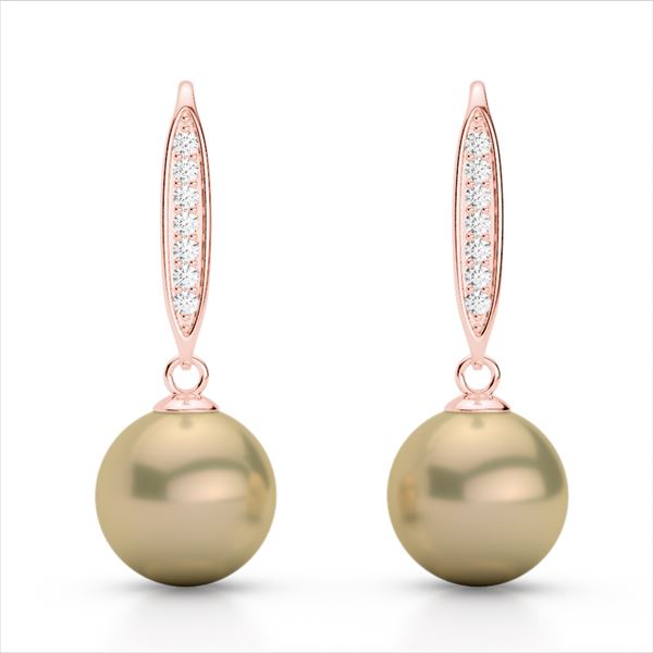 0.18 ctw Micro Pave VS/SI Diamond with Pearl Earrings 14k Rose Gold - REF-23Y2X