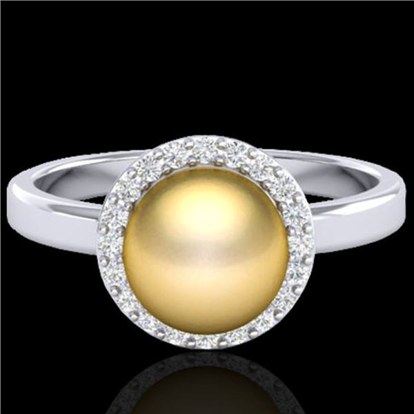 0.25 ctw Micro Pave VS/SI Diamond & Golden Pearl Ring 18k White Gold - REF-41K6Y