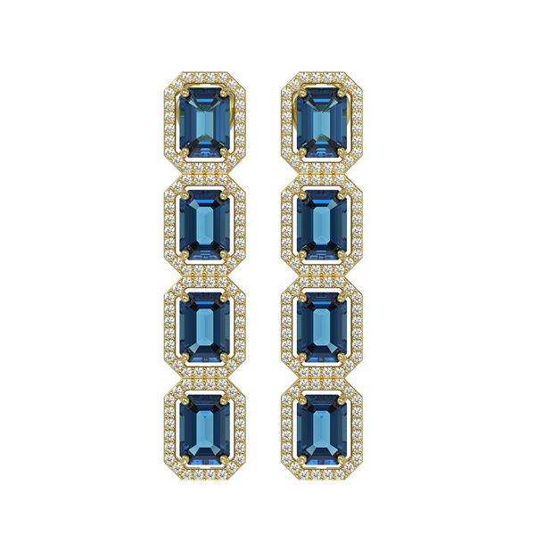 12.02 ctw London Topaz & Diamond Micro Pave Halo Earrings 10k Yellow Gold - REF-152F2M