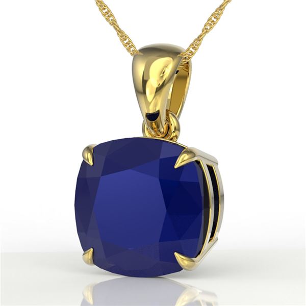 6 ctw Cushion Cut Sapphire Designer Solitaire Necklace 18k Yellow Gold - REF-49M3G
