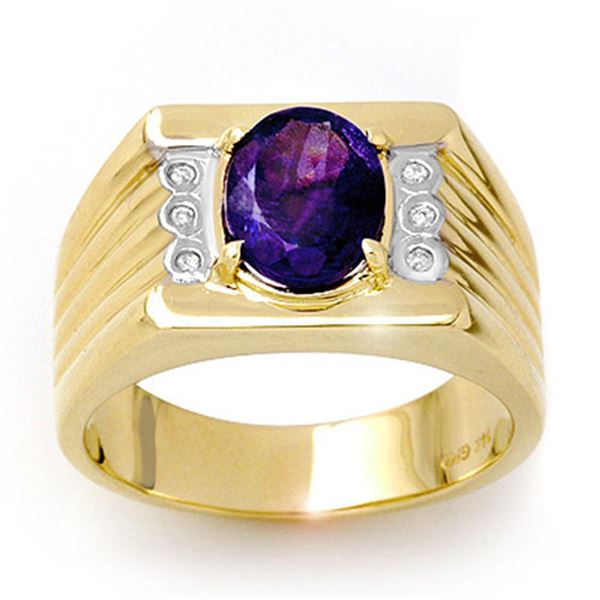 2.56 ctw Tanzanite & Diamond Men's Ring 10k Yellow Gold - REF-87F3M