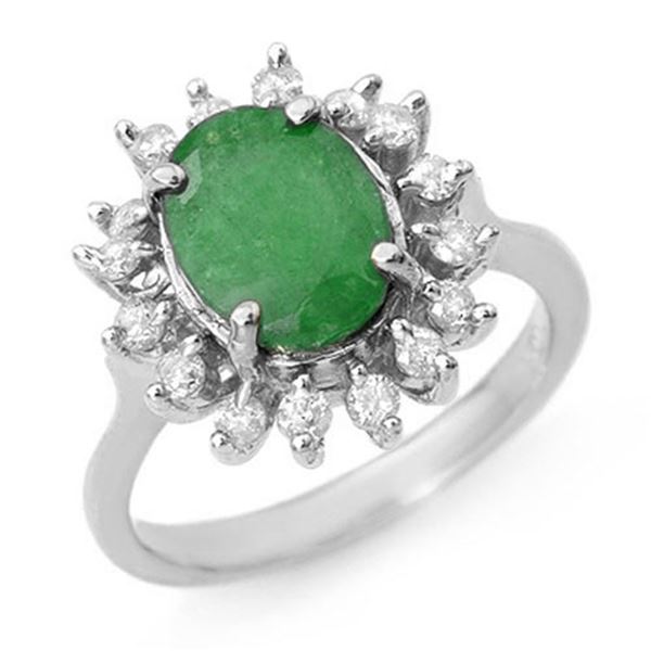 3.10 ctw Emerald & Diamond Ring 18k White Gold - REF-83X6A