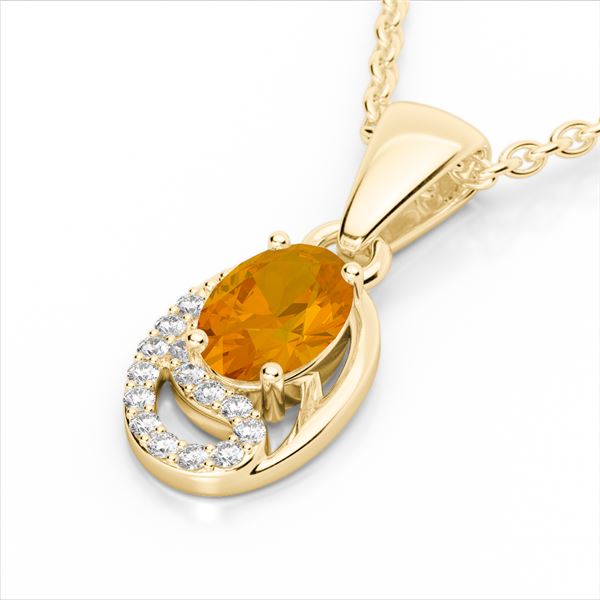 1.25 ctw Citrine & Micro Pave VS/SI Diamond Necklace 10k Yellow Gold - REF-18N4F