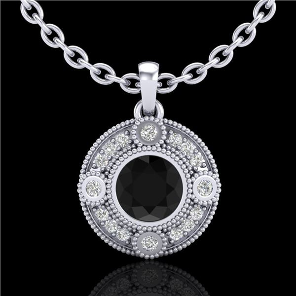 1.01 ctw Fancy Black Diamond Art Deco Stud Necklace 18k White Gold - REF-53W5H