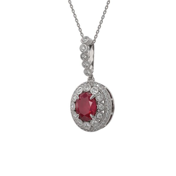 4.67 ctw Certified Ruby & Diamond Victorian Necklace 14K White Gold - REF-136R5K