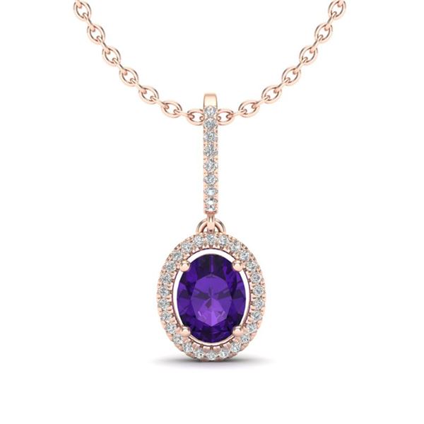 1.75 ctw Amethyst & Micro Pave VS/SI Diamond Necklace 14k Rose Gold - REF-41X3A