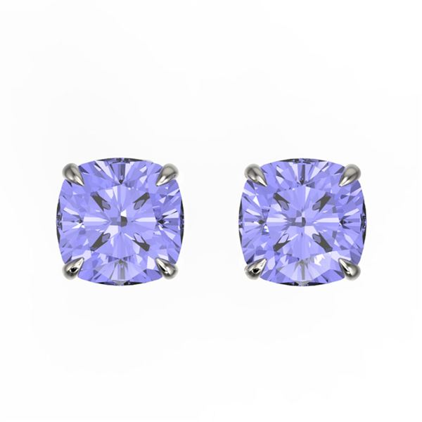 4 ctw Cushion Cut Tanzanite Designer Stud Earrings 18k White Gold - REF-40X9A