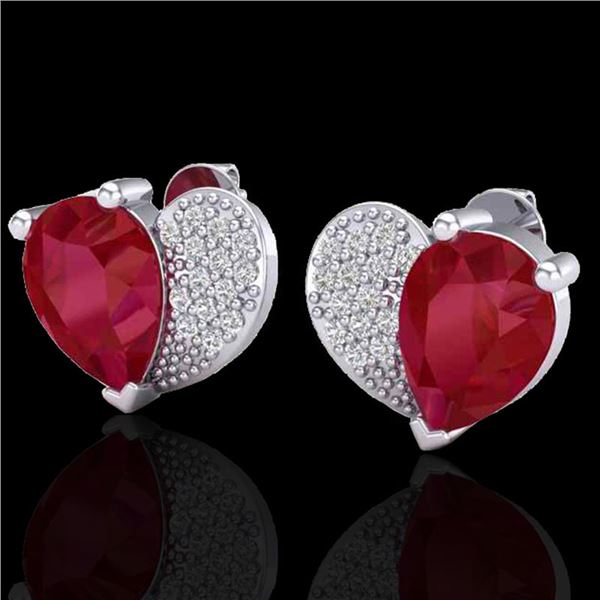 2.50 ctw Ruby & Micro Pave VS/SI Diamond Certified Earrings 10k White Gold - REF-25Y4X