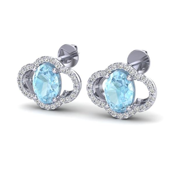 4 ctw Aquamarine & Micro Pave VS/SI Diamond Earrings 10k White Gold - REF-51H3R