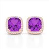 Image 1 : 6 ctw Amethyst & Micro Pave VS/SI Diamond Halo Earrings 14k Rose Gold - REF-51Y4X