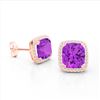 Image 2 : 6 ctw Amethyst & Micro Pave VS/SI Diamond Halo Earrings 14k Rose Gold - REF-51Y4X