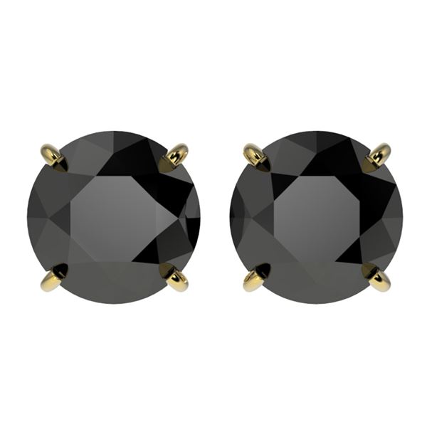 3.18 ctw Fancy Black Diamond Solitaire Stud Earrings 10k Yellow Gold - REF-60N3F