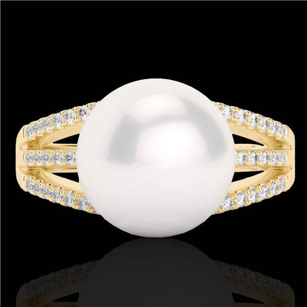 0.30 ctw Micro Pave VS/SI Diamond & Pearl Designer Ring 18k Yellow Gold - REF-39X3A