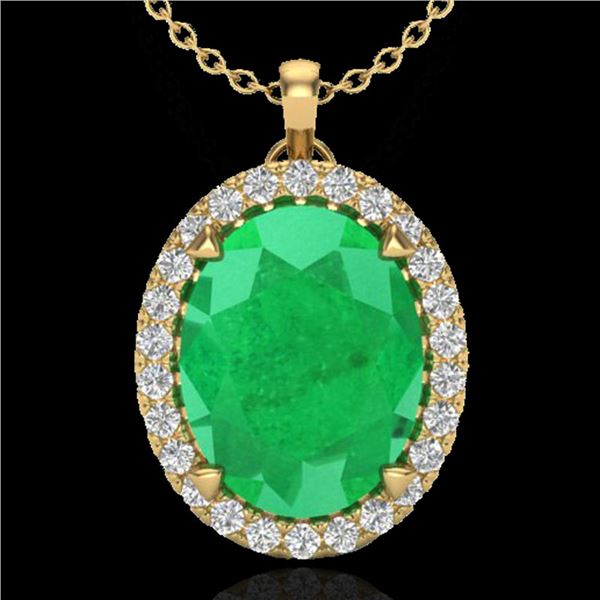 2.75 ctw Emerald & Micro VS/SI Diamond Halo Necklace 18k Yellow Gold - REF-46A5N