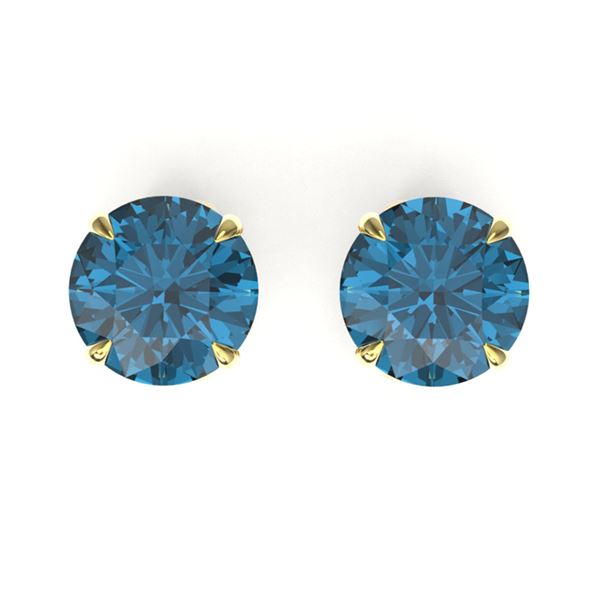 4 ctw London Blue Topaz Designer Stud Earrings 18k Yellow Gold - REF-22H5R
