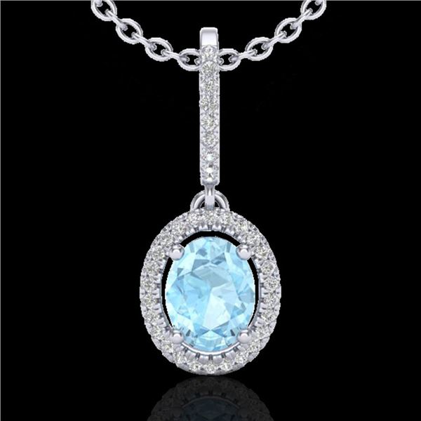 1.75 ctw Aquamarine & Micro VS/SI Diamond Necklace Halo 18k White Gold - REF-50R3K