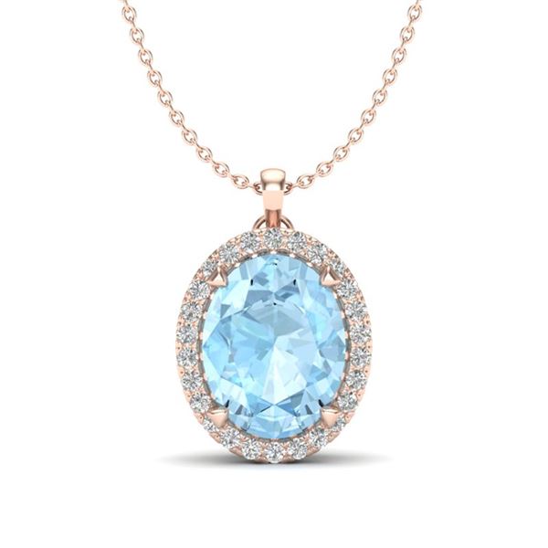 2.75 ctw Aquamarine & Micro VS/SI Diamond Halo Necklace 14k Rose Gold - REF-42A3N
