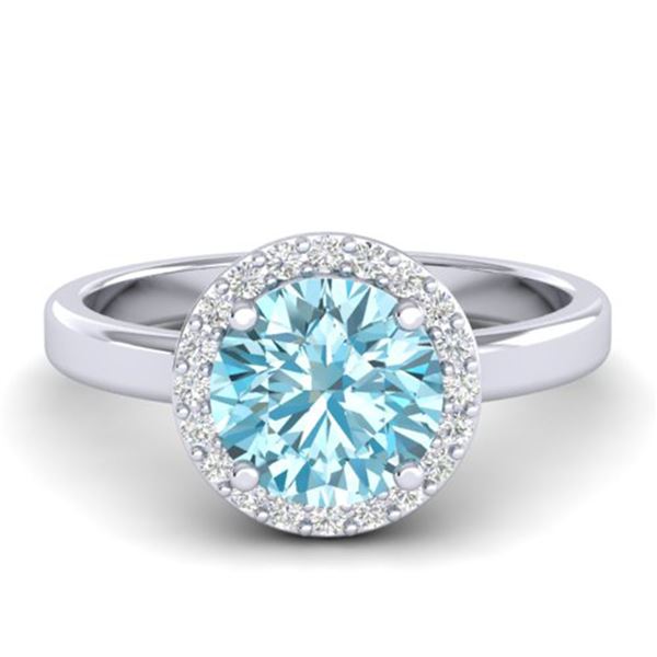 2 ctw Sky Blue Topaz & Halo VS/SI Diamond Micro Ring 18k White Gold - REF-37R6K