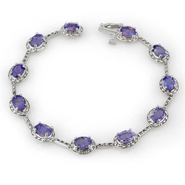 11.40 ctw Tanzanite & Diamond Bracelet 10k White Gold - REF-125F5M