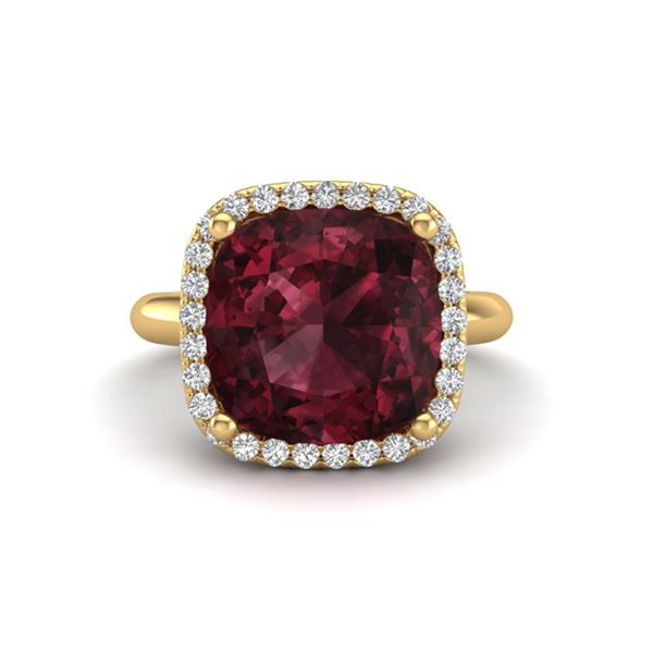 6 ctw Garnet & Micro Pave Halo VS/SI Diamond Ring 18k Yellow Gold - REF-44A3N