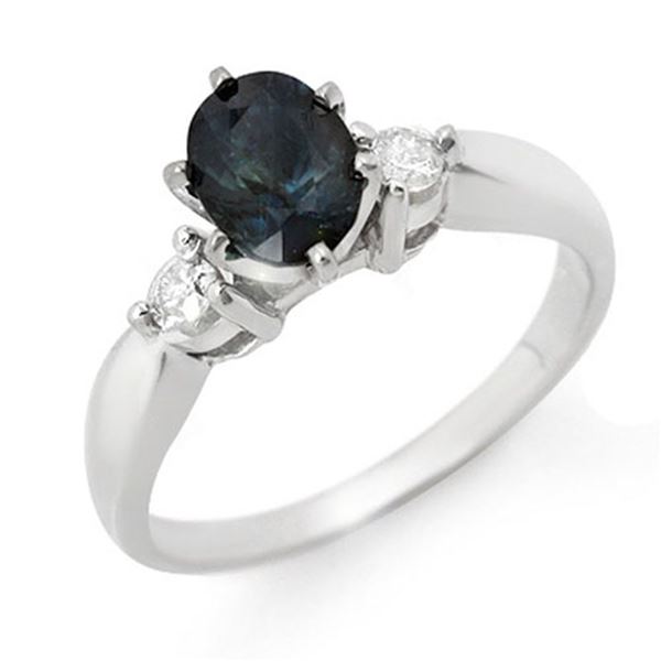 1.45 ctw Blue Sapphire & Diamond Ring 18k White Gold - REF-39G2W