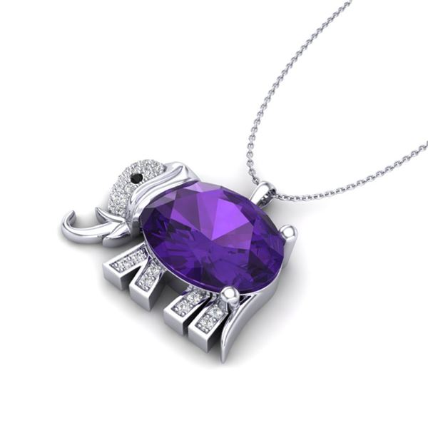 8 ctw Amethyst & Micro Pave Elephant VS/SI Diamond Necklace 10k White Gold - REF-33N3F