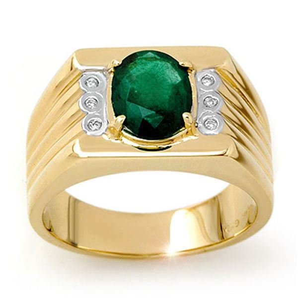 2.06 ctw Emerald & Diamond Men's Ring 10k Yellow Gold - REF-40Y9X