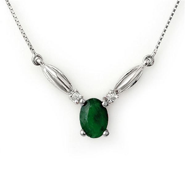 1.30 ctw Emerald & Diamond Necklace 10k White Gold - REF-15G2W