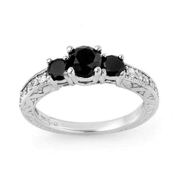 1.40 ctw VS Certified Black & White Diamond Ring 14k White Gold - REF-55R2K