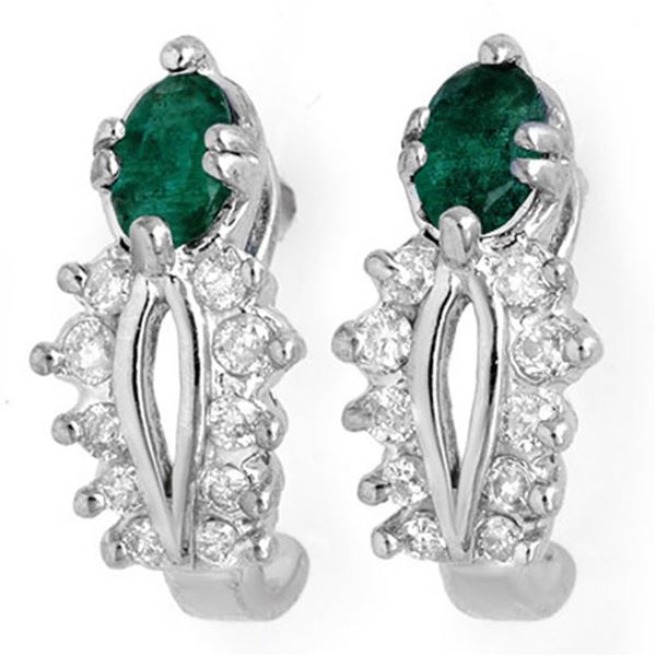 0.85 ctw Emerald & Diamond Earrings 10k White Gold - REF-23G5W