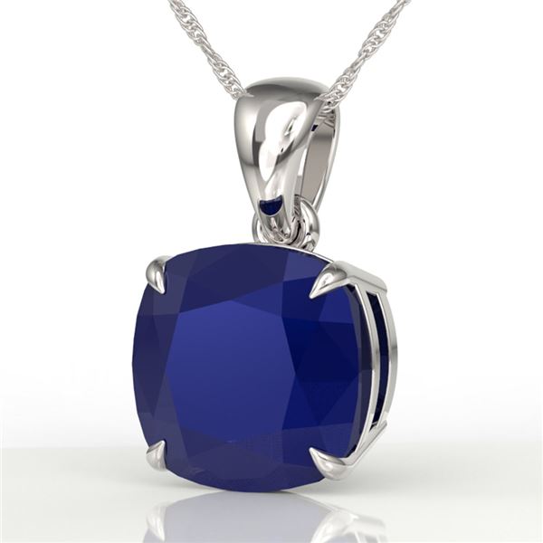 6 ctw Cushion Cut Sapphire Designer Solitaire Necklace 18k White Gold - REF-49N3F