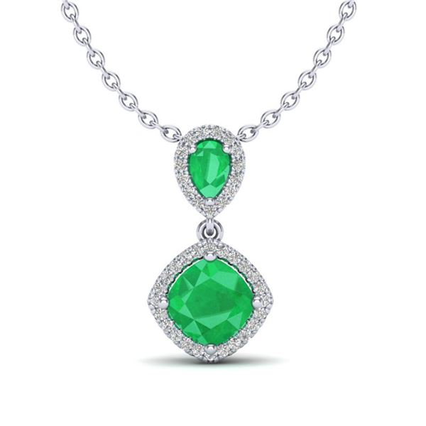 3.50 ctw Emerald & Micro VS/SI Diamond Necklace Designer 10k White Gold - REF-55M2G