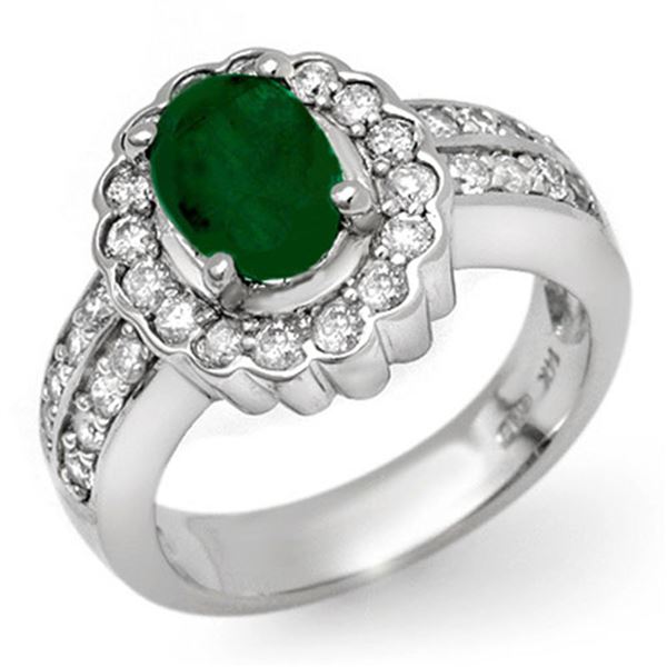 2.25 ctw Emerald & Diamond Ring 18k White Gold - REF-118F2M