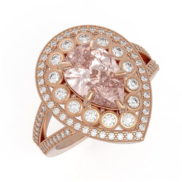 4.22 ctw Certified Morganite & Diamond Victorian Ring 14K Rose Gold - REF-195H6R