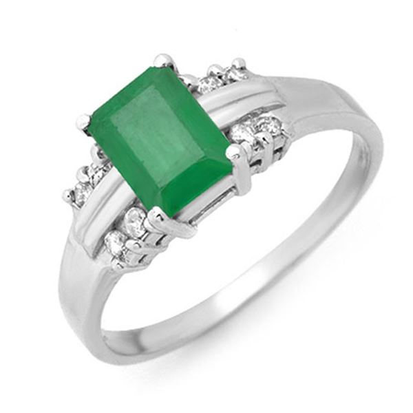 1.16 ctw Emerald & Diamond Ring 18k White Gold - REF-32X2A