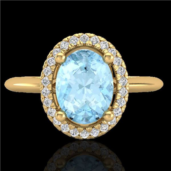 1.50 ctw Aquamarine & Micro VS/SI Diamond Ring Halo 18k Yellow Gold - REF-41M9G