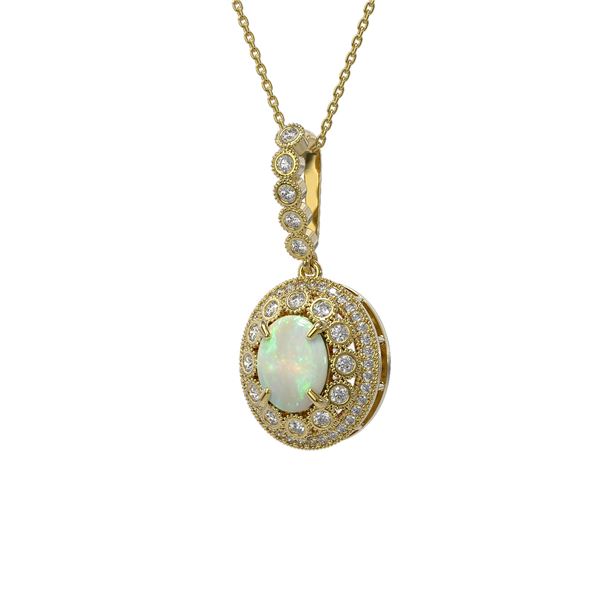 3.9 ctw Certified Opal & Diamond Victorian Necklace 14K Yellow Gold - REF-139K8Y