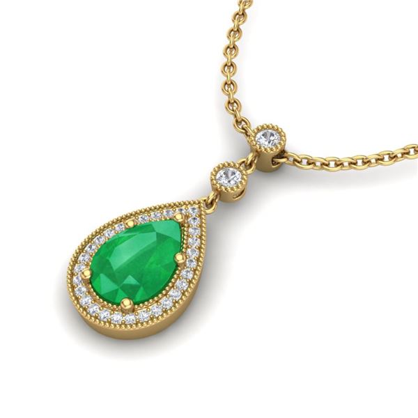 2.75 ctw Emerald & Micro Pave VS/SI Diamond Necklace 18k Yellow Gold - REF-44A4N