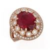 Image 1 : 8.76 ctw Certified Ruby & Diamond Victorian Ring 14K Rose Gold - REF-207F3M